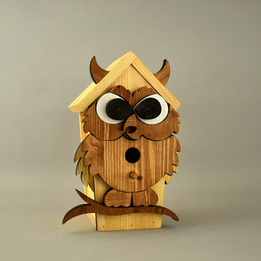 Dekoratiivne öökulli linnumaja väikestele aialindudele, ava läbimõõt 35 mm