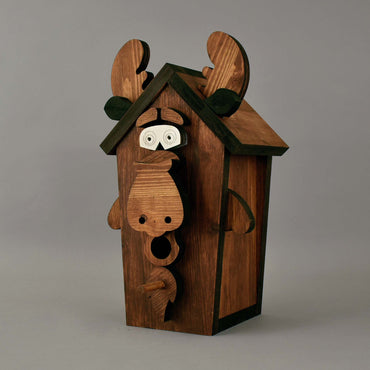 Dekoratiivne põdra linnumaja väikestele lindudele, ava läbimõõt 35 mm