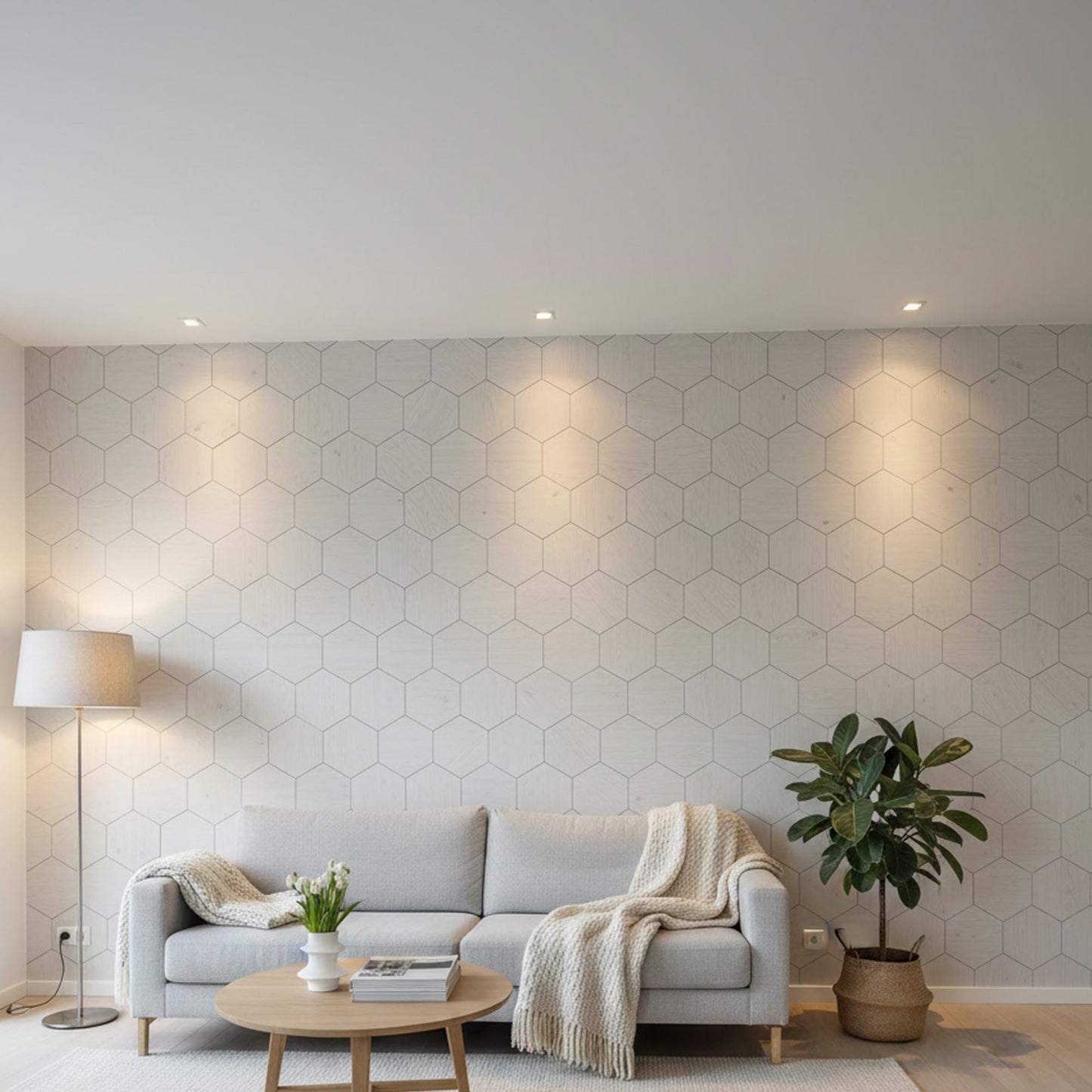 Dekoratiivsed puidust kuusnurksed seinapaneelid – naturaalse tamme viimistlusega – keskmise suurusega