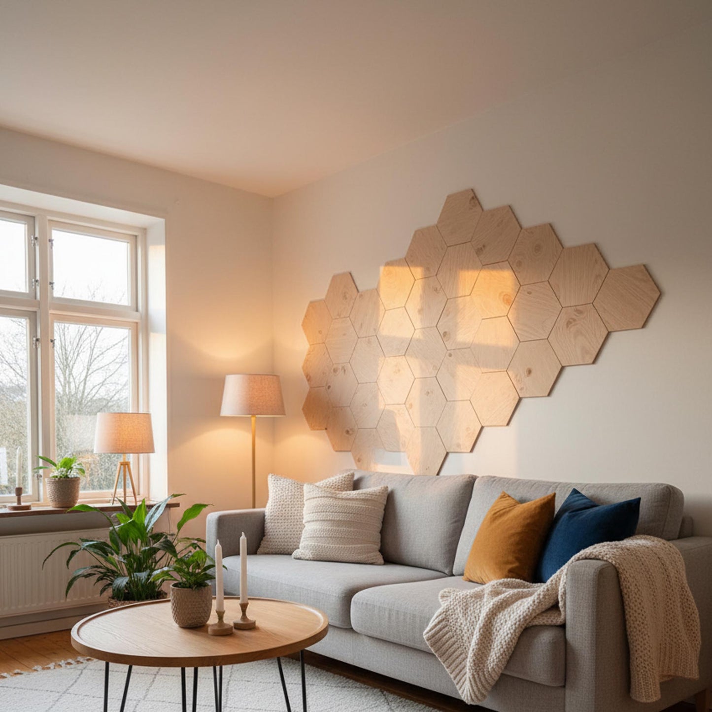 Dekoratiivsed puidust kuusnurksed seinapaneelid – naturaalse saare viimistlusega – keskmise suurusega