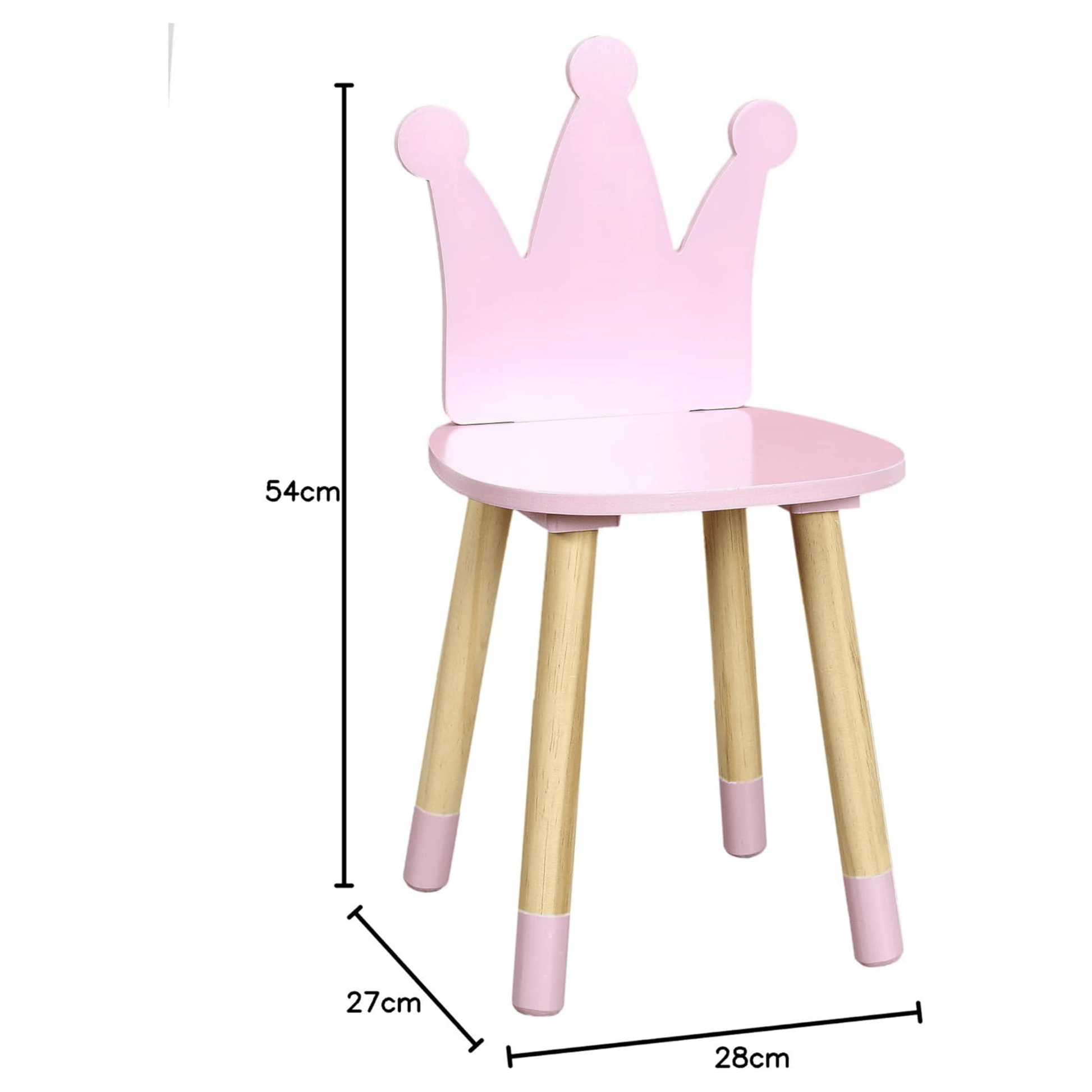 Laste tool Kroon roosa küljevaade – stabiilne puidust lastetool