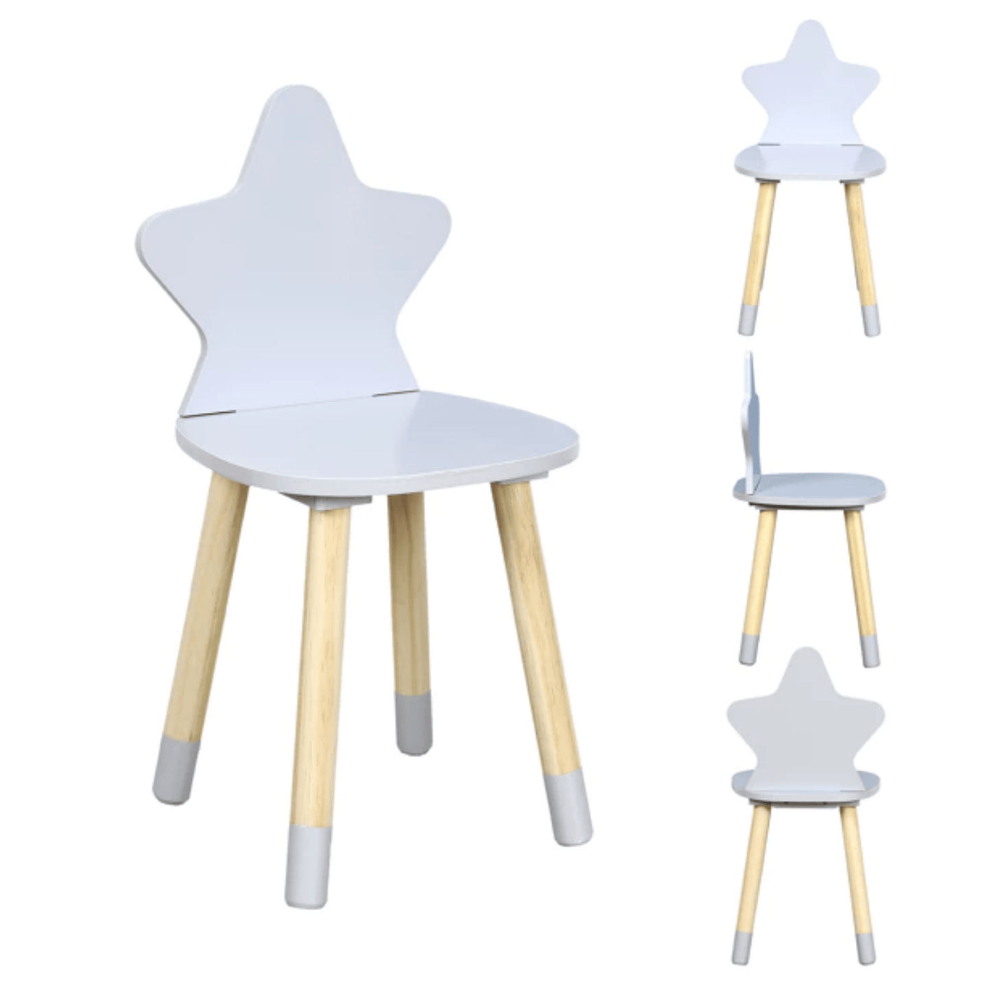 Helehalli lastetooli Täht detailvaade – tähekujuline seljatugi ja puidust raam
