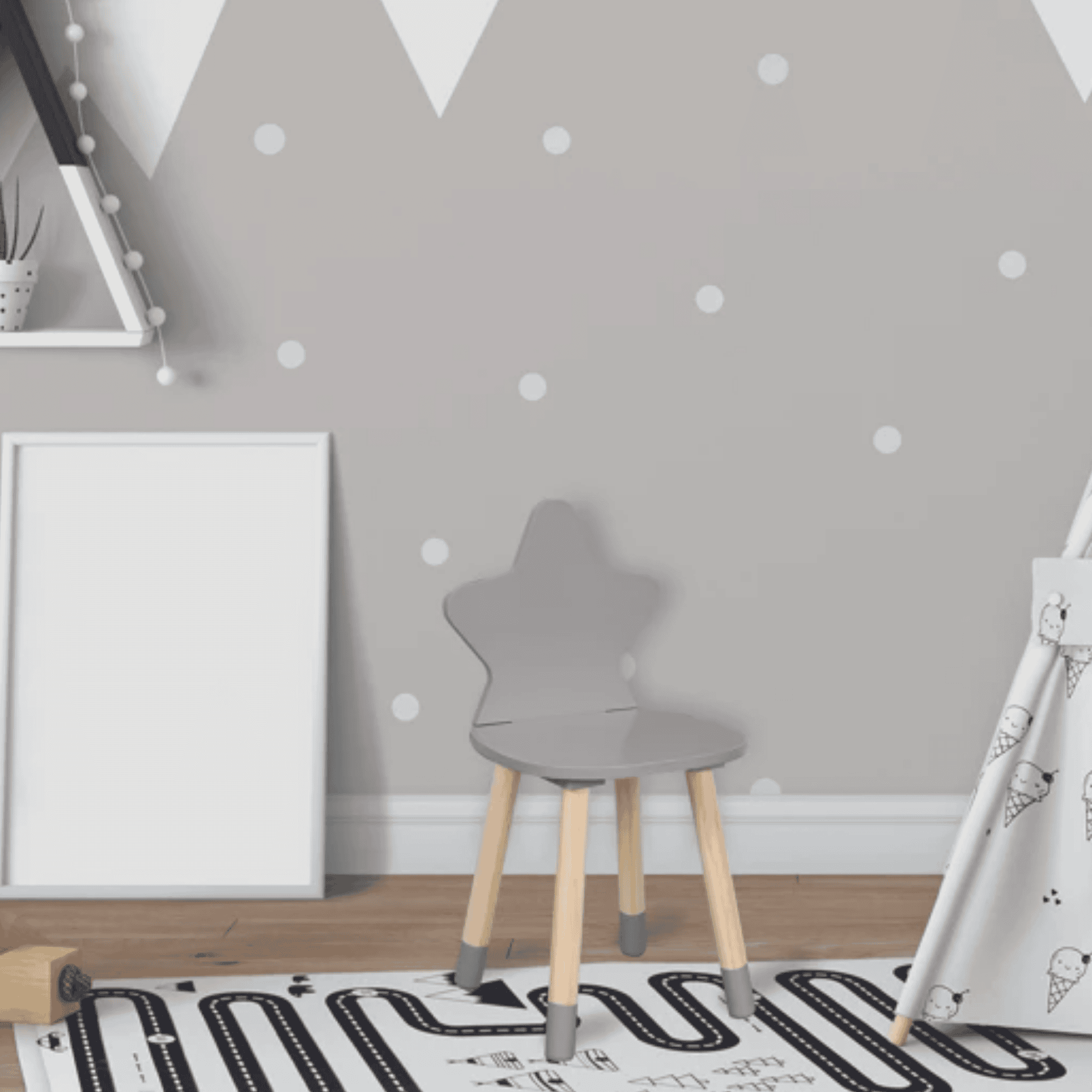 Helehalli värvi puidust laste tool Täht – tähekujulise seljatoega