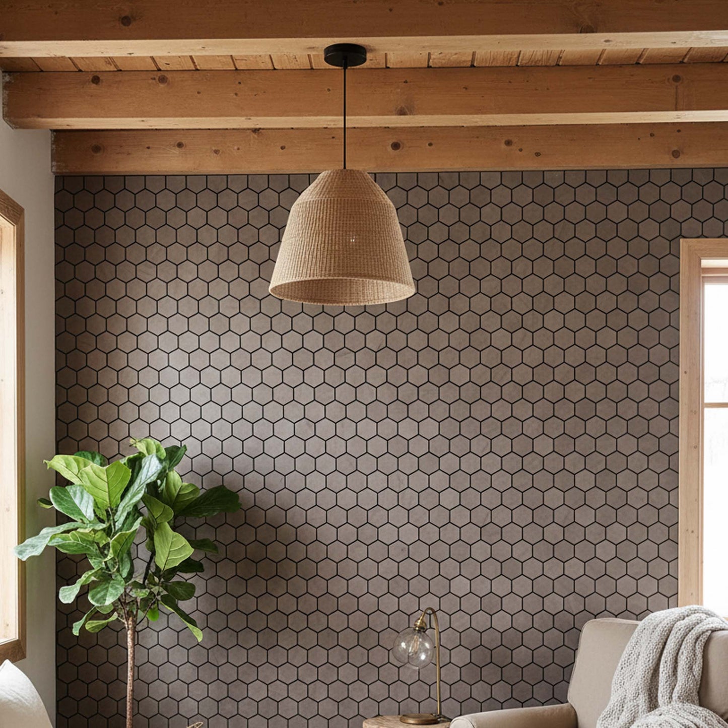 Naturaalne pähkli puidust kuusnurkne seinapaneel sisekujunduseks