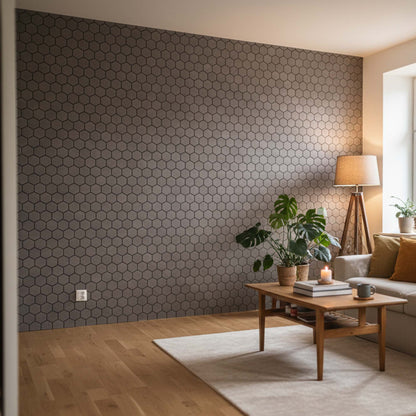 Valmis pähkli kuusnurkne seinapaneel, näitab loomulikku puidumustri varieeruvust