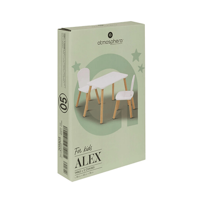 Valge puidust lastelaud + 2 tooli