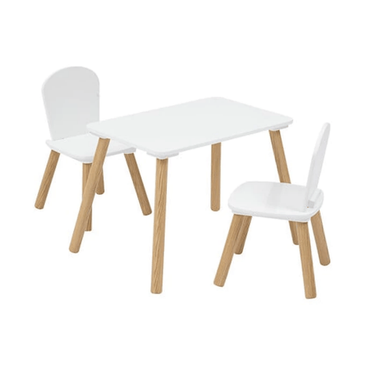 Valge puidust lastelaud + 2 tooli